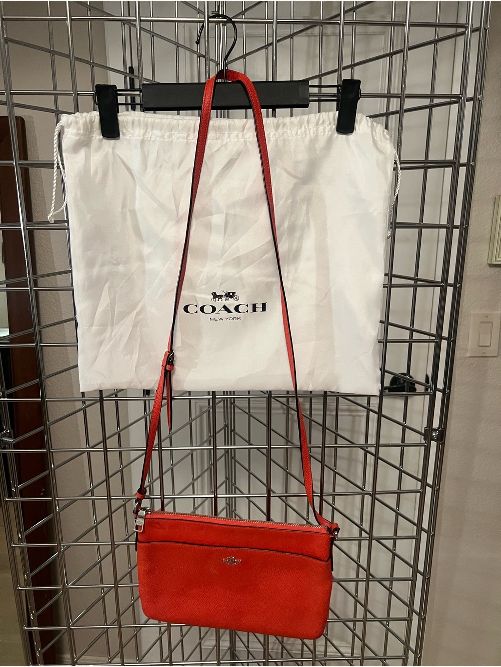 Coach Salmon Orange/Red Pebbled Leather Adjustable Strap Crossbody